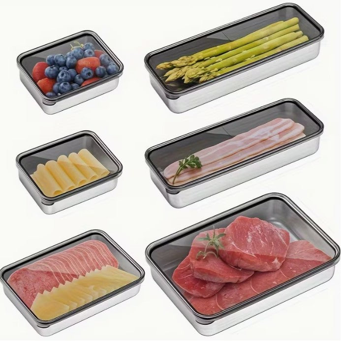 6pc Set Stainless Steel Container Dishes + Lids - NICE QUALITY ( )