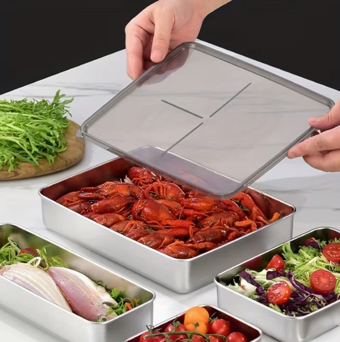 6pc Set Stainless Steel Container Dishes + Lids - NICE QUALITY ( )