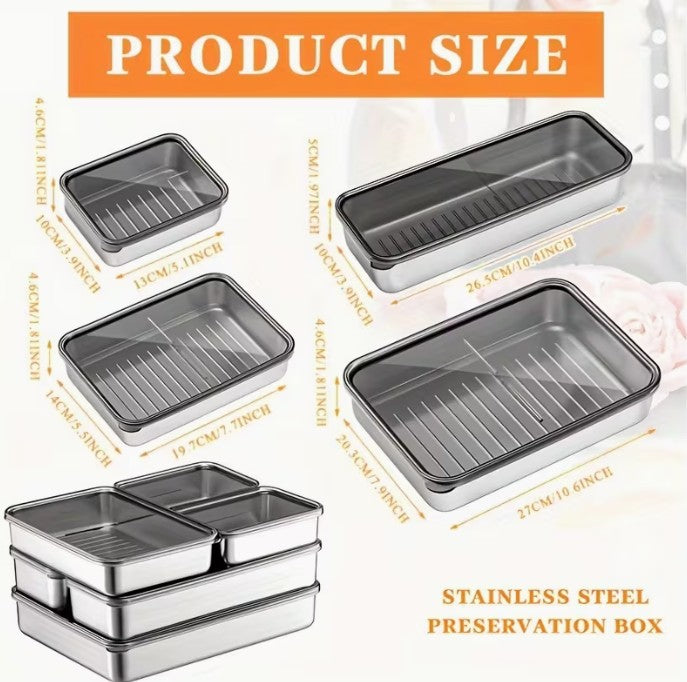 6pc Set Stainless Steel Container Dishes + Lids - NICE QUALITY ( )