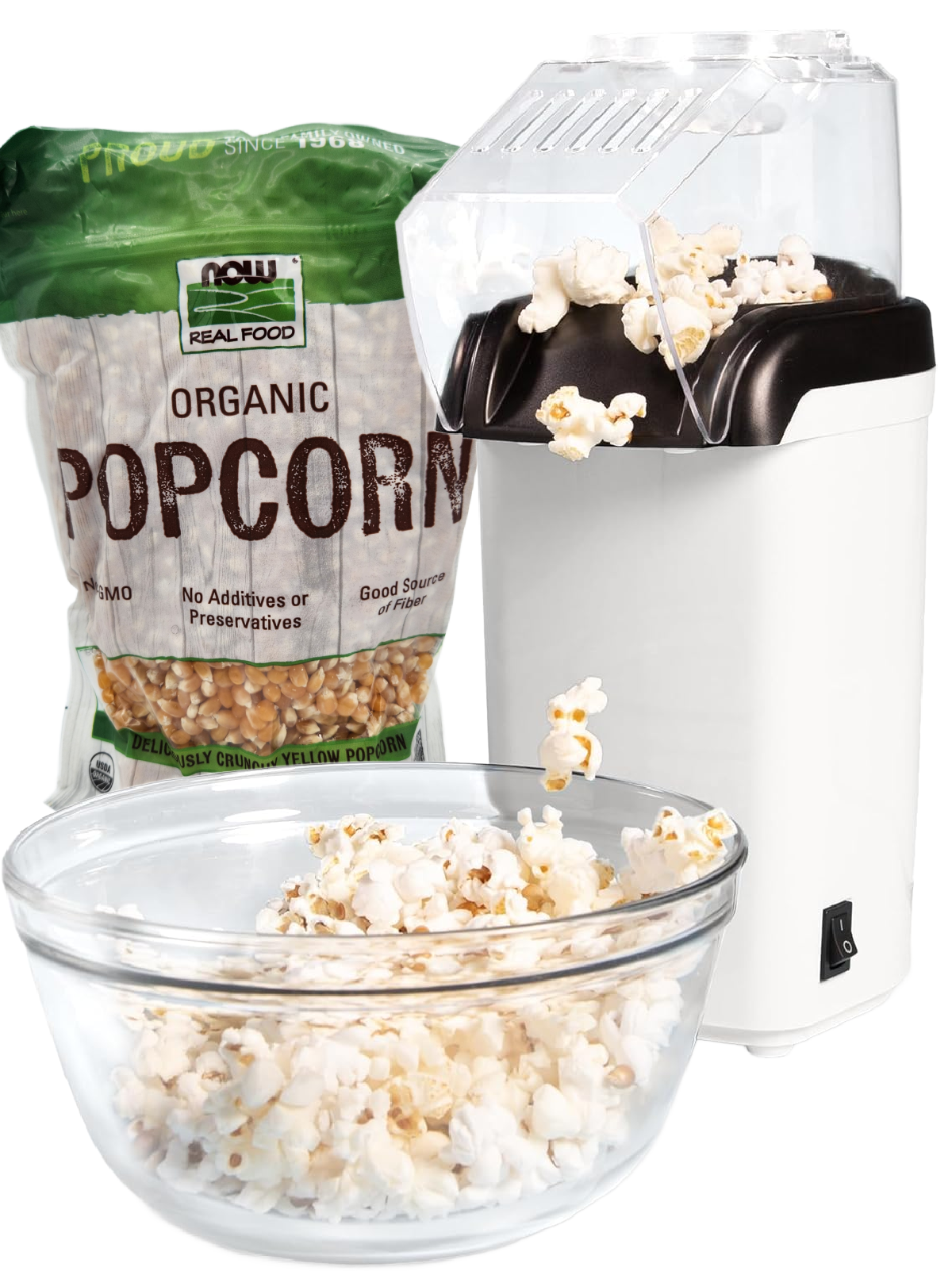 OIL-FREE Air Pop Popcorn Maker -NO MESS! NO CLEAN! +Non-GMO Kernels - WHITE (A-1-4)