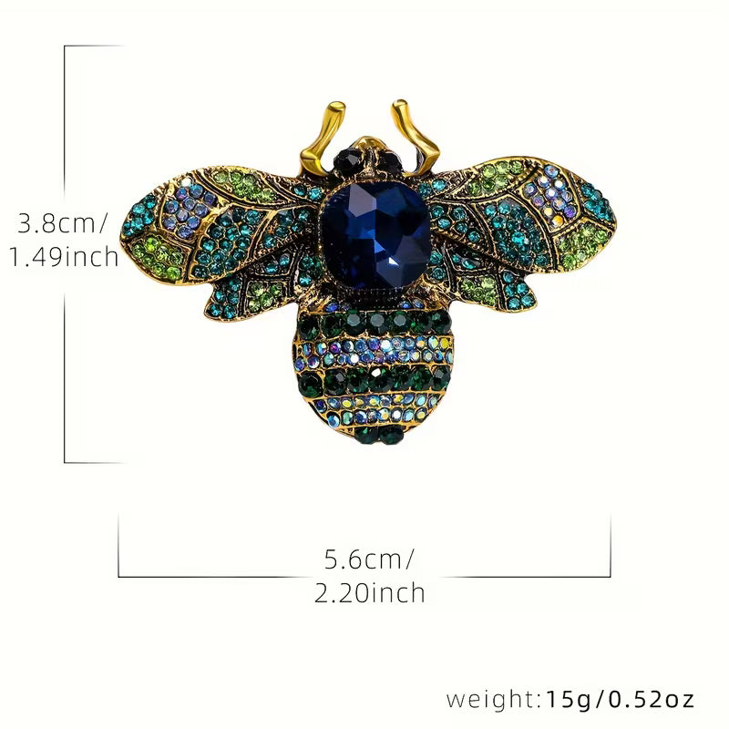Vintage-Style Gemstone Bumblebee Brooch Pin Blue & Green
