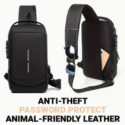 Unisex Anti-Theft Password Lock Chest Bag Classy ANIMAL FRIENDLY LEATHER