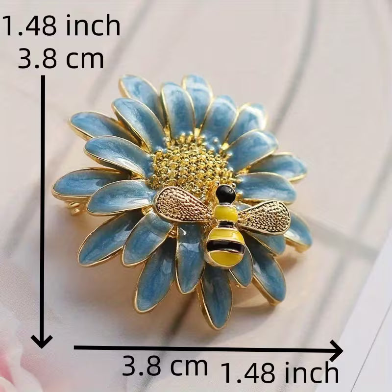 Bumblebee on Blue Flower Brooch Pin