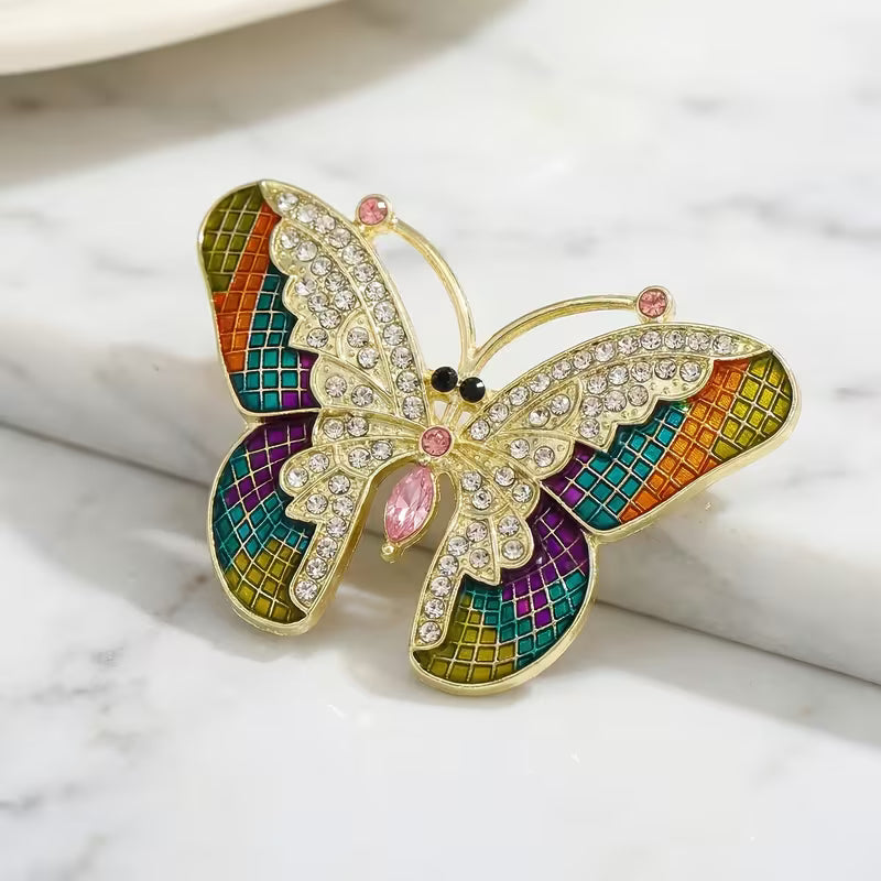 Butterfly Gemstone Brooch Pin 2"