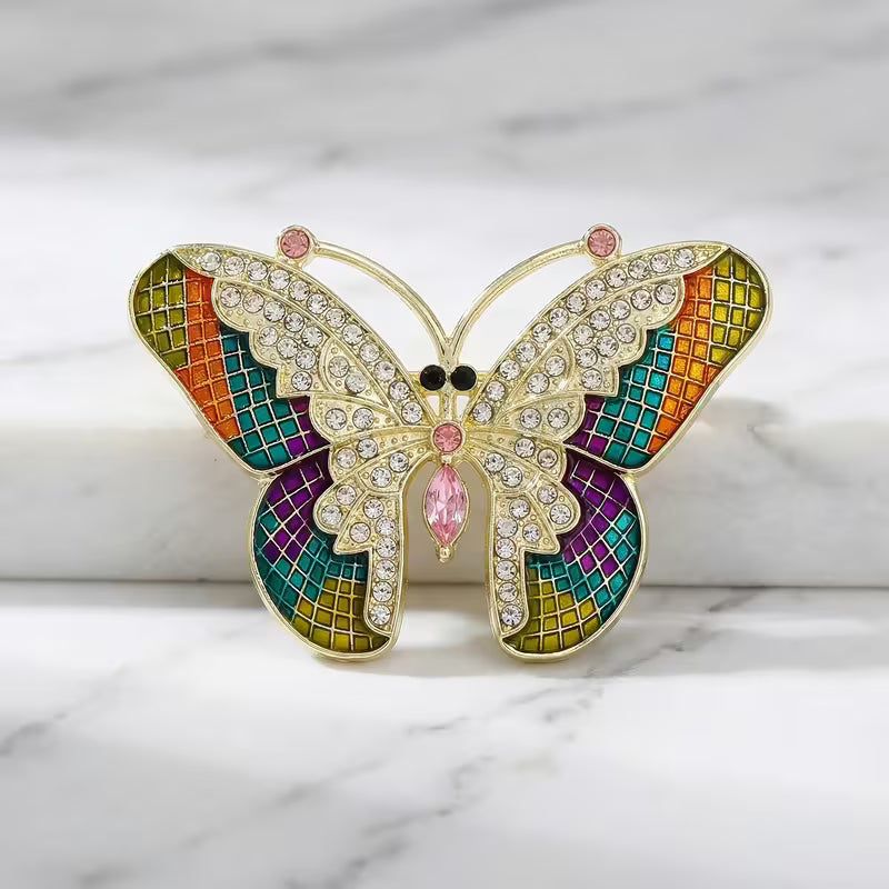 Butterfly Gemstone Brooch Pin 2"