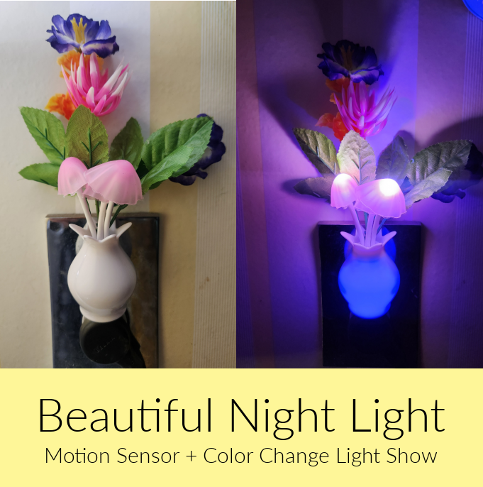 Beautiful Auto-On Sensor Flower & Mushrooms Nightlight with Color Change
