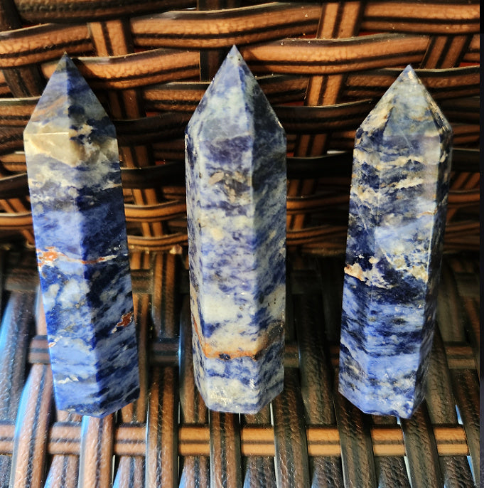 Blue Sodalite Crystal Tower: Throat Chakra, Third-Eye - Stress Relief, Emotional Balance 3"