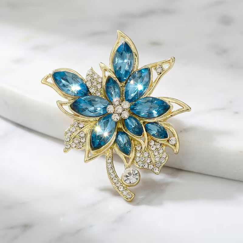 Magnificent Blue Gemstone Flower Brooch Pin