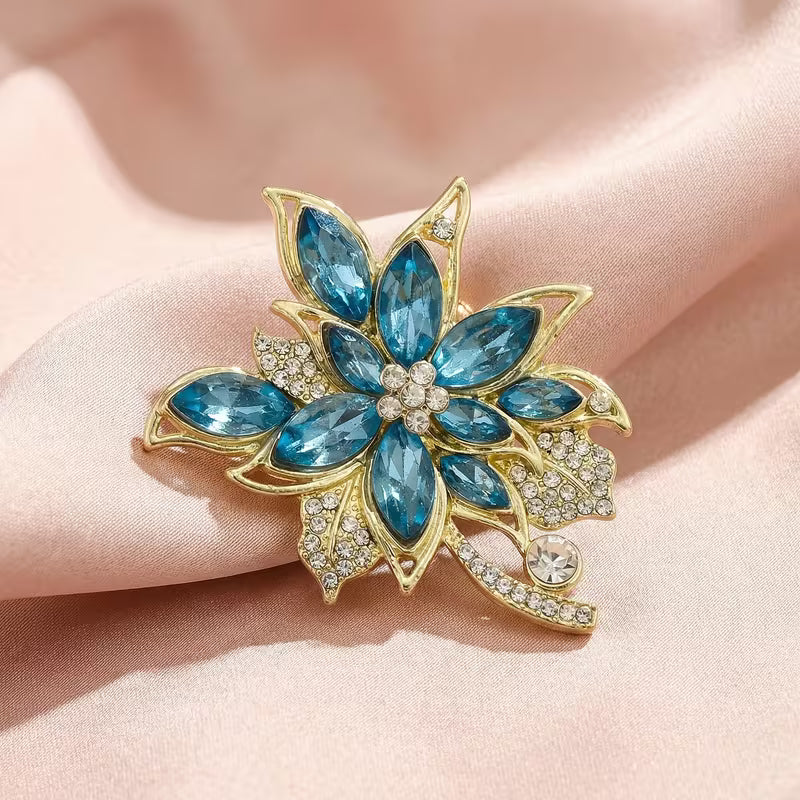 Magnificent Blue Gemstone Flower Brooch Pin