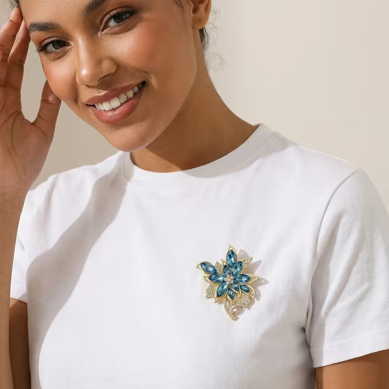 Magnificent Blue Gemstone Flower Brooch Pin
