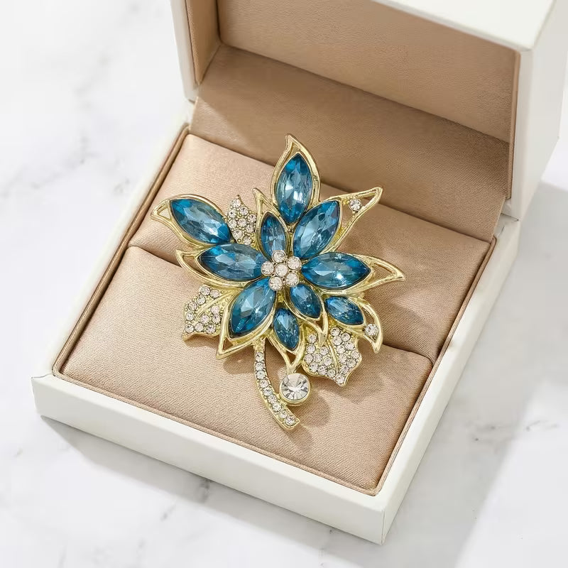 Magnificent Blue Gemstone Flower Brooch Pin