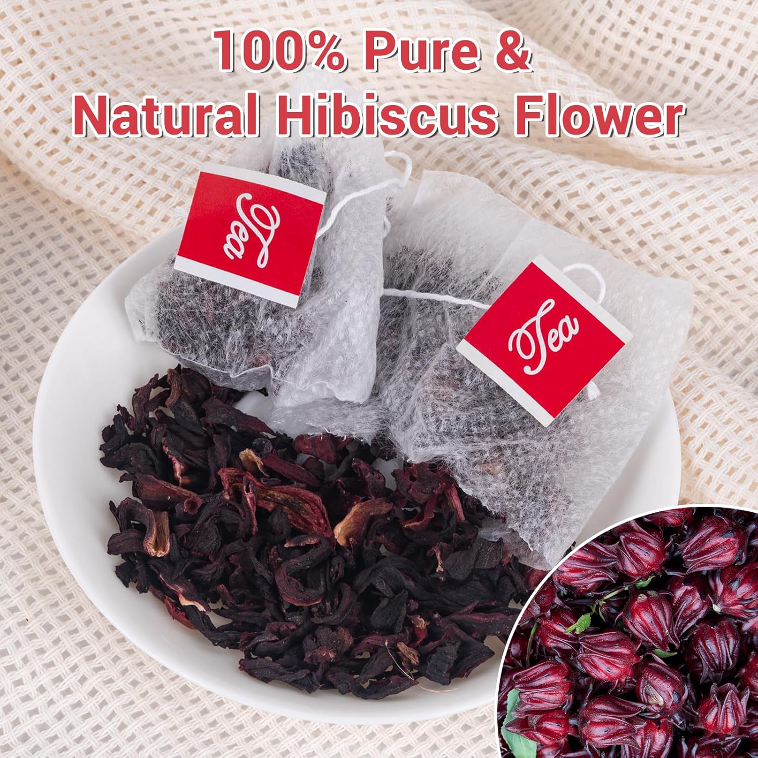 50pc Hibiscus Tea - Caffeine Free! Drink Hot or Iced - ONLY 1 INGREDIENT!