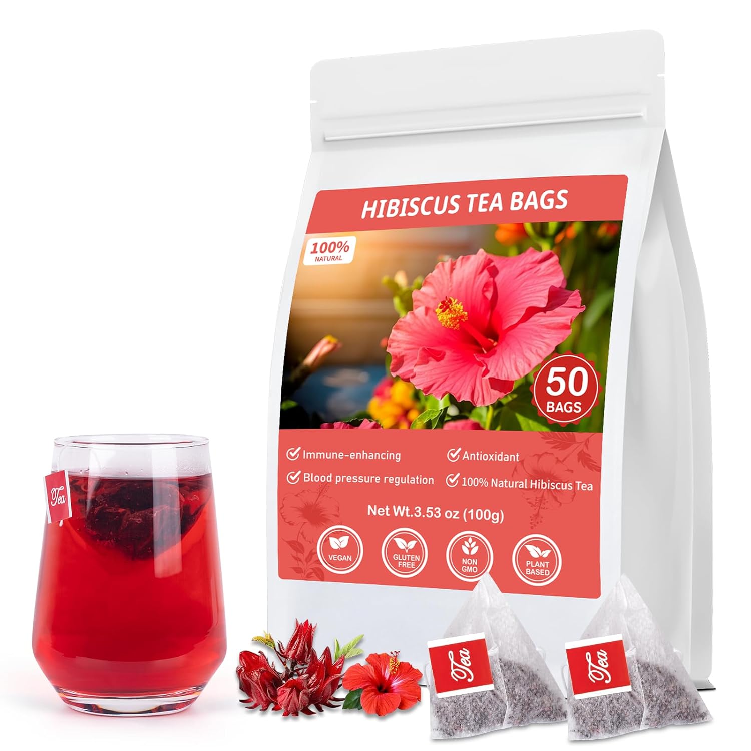 50pc Hibiscus Tea - Caffeine Free! Drink Hot or Iced - ONLY 1 INGREDIENT!