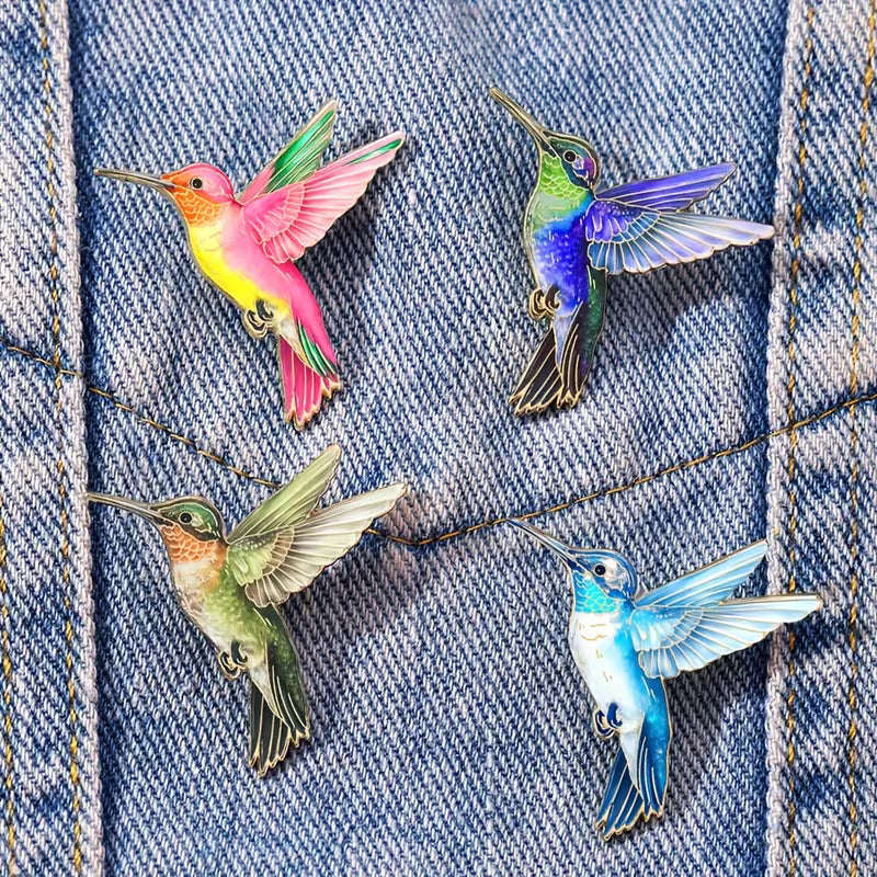 4 Piece Set! Hummingbird Lapel Pins 1.25"