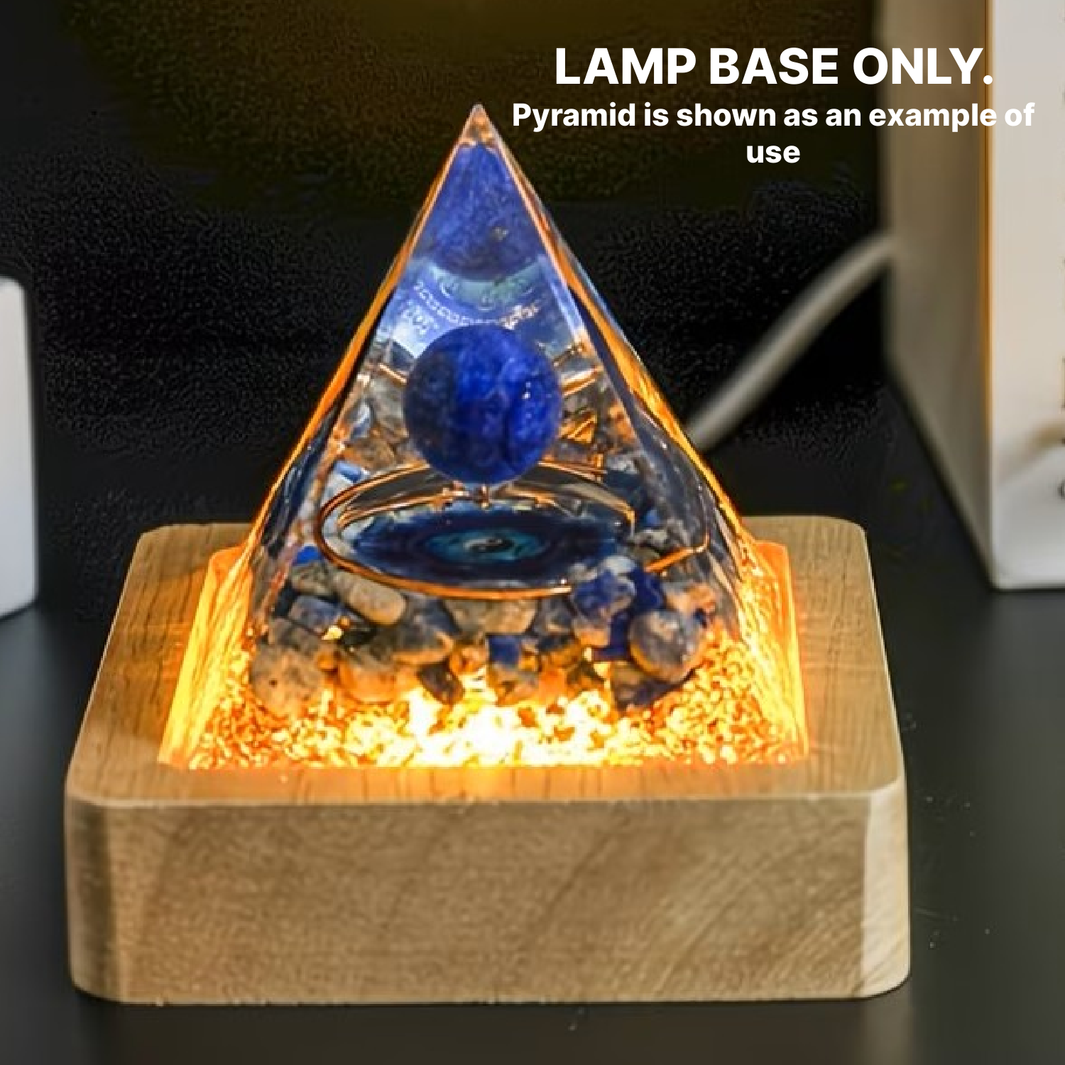 Orgone Pyramid LAMP LIGHT BASE! Natural Wood - For 1.97" Size Pyramids