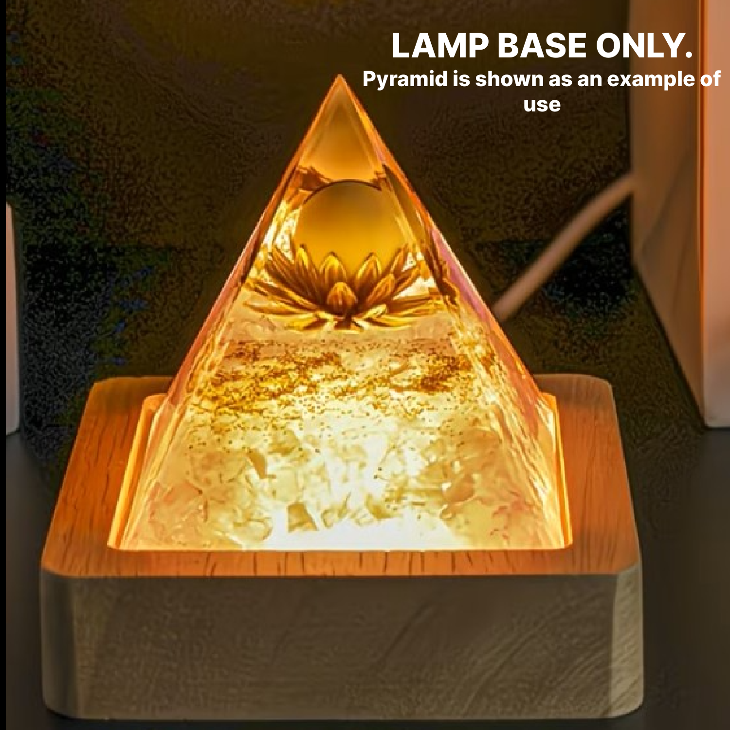 Orgone Pyramid LAMP LIGHT BASE! Natural Wood - For 1.97" Size Pyramids