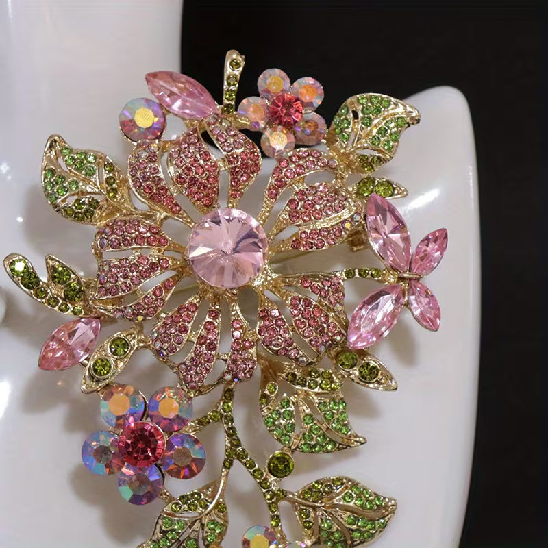 Extra Large Sparkling Gemstone Flower Brooch