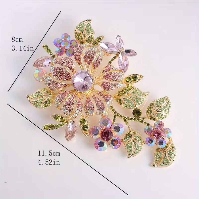 Extra Large Sparkling Gemstone Flower Brooch