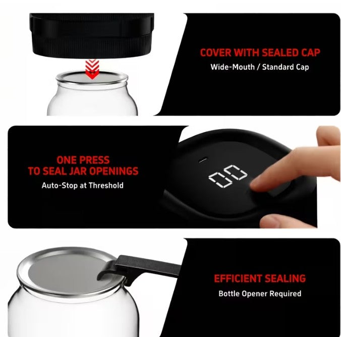 3-In-1 Electric Jar Vacuum Sealer Kit - For Mason Jars, Wine & More