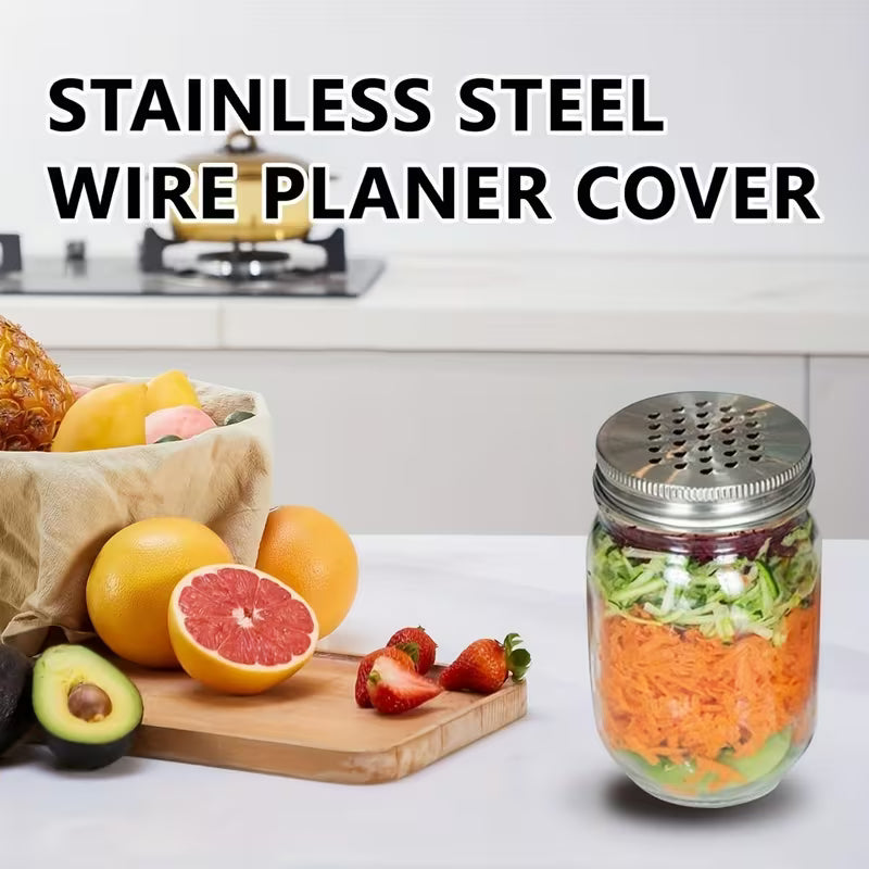 2-Piece Set! Stainless Steel Mason Jar GRATER / ZESTER Cover Attachment Lids