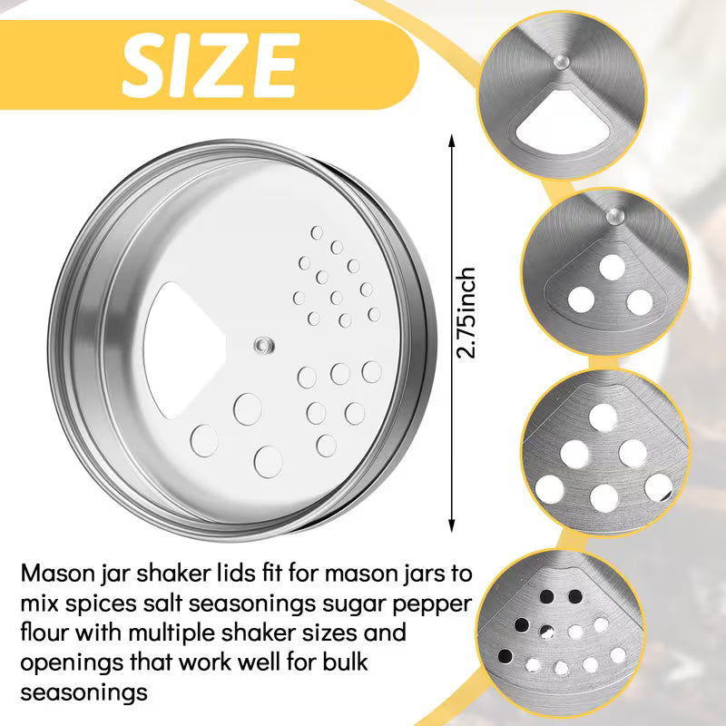 4-Pack! Mason Jar SPICE SHAKER LIDS Fits Regular Mouth Jars 2.75"