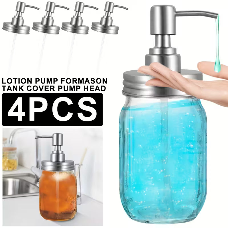 4 Pack! Stainless Steel Pump Lids for Mason Jar Dispensers