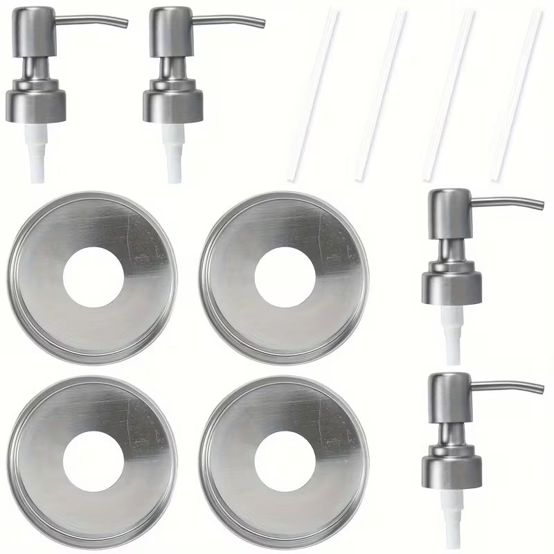 4 Pack! Stainless Steel Pump Lids for Mason Jar Dispensers