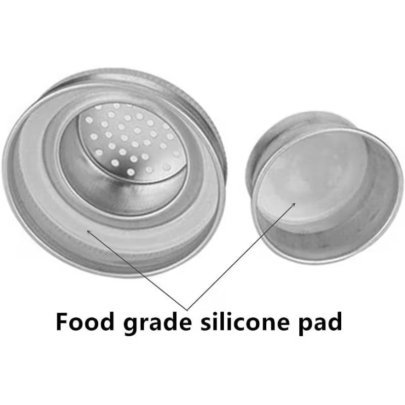 2-Piece Set of Stainless Steel Mason STRAINER & SHAKER Lids - Regular Mouth