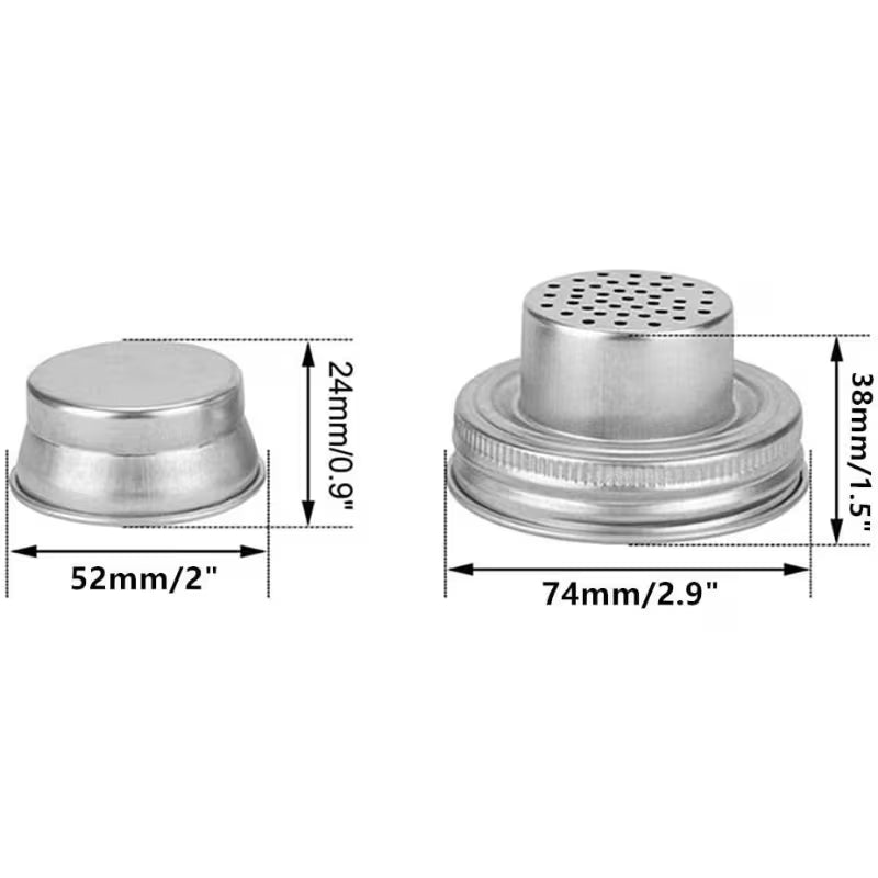 2-Piece Set of Stainless Steel Mason STRAINER & SHAKER Lids - Regular Mouth
