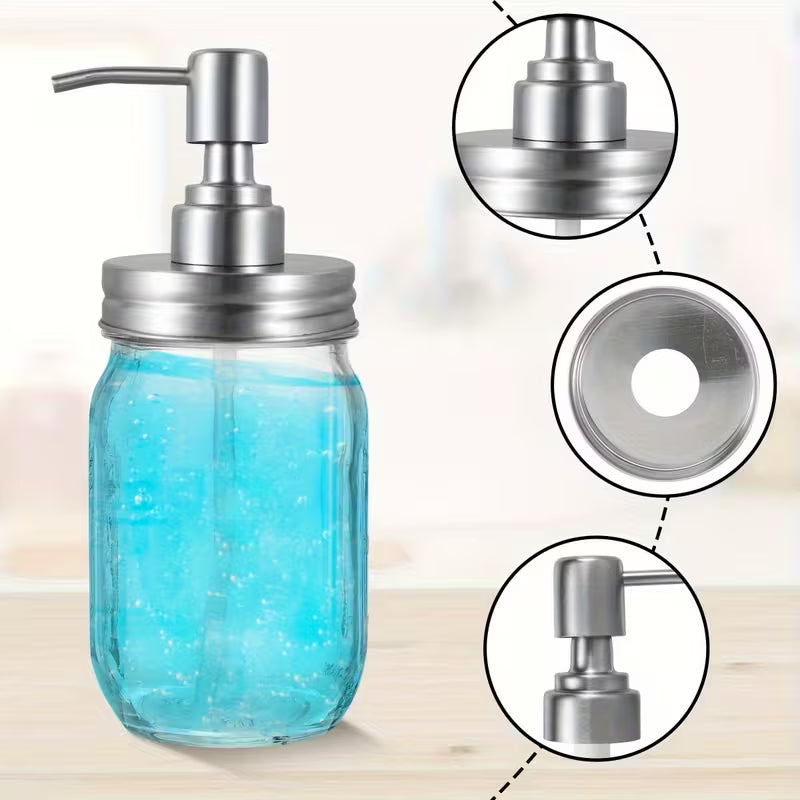 4 Pack! Stainless Steel Pump Lids for Mason Jar Dispensers
