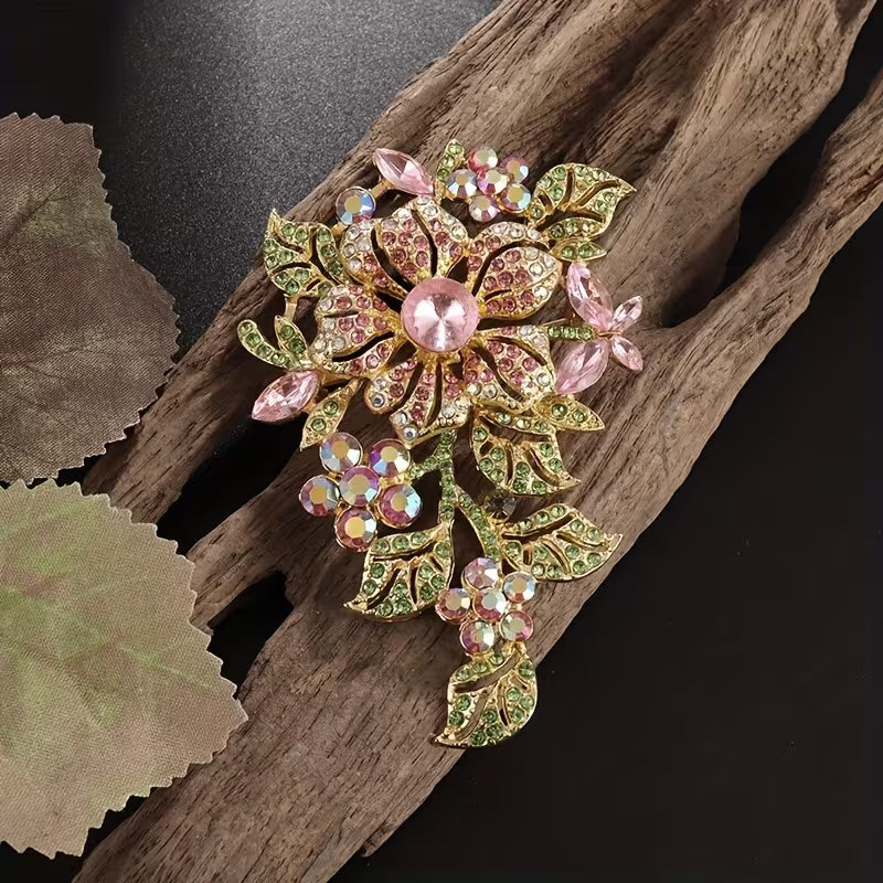 Extra Large Sparkling Gemstone Flower Brooch