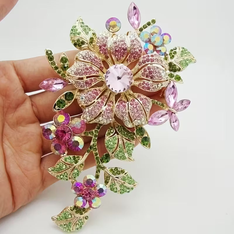 Extra Large Sparkling Gemstone Flower Brooch