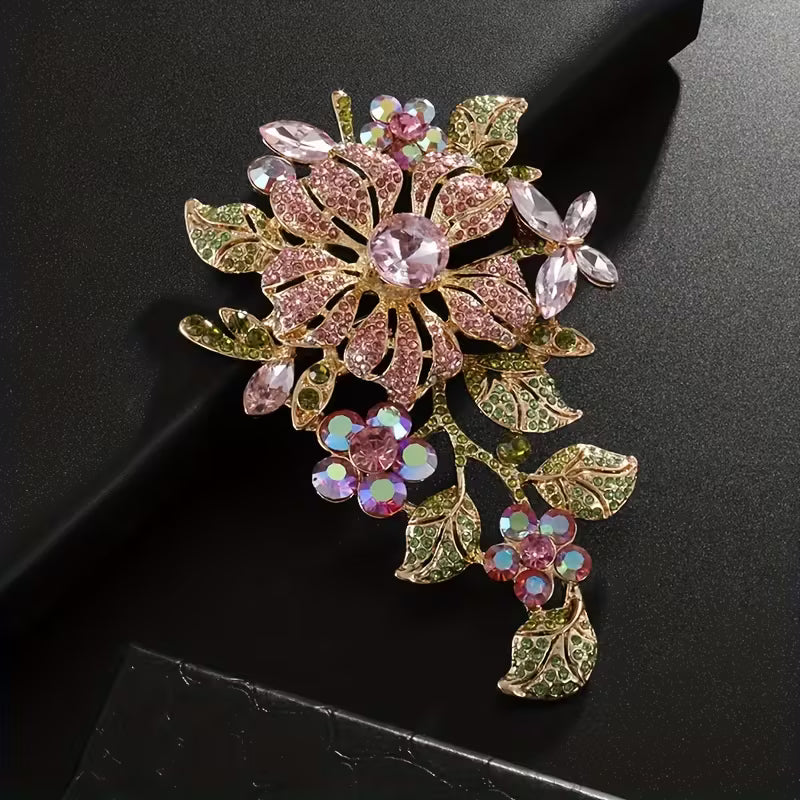 Extra Large Sparkling Gemstone Flower Brooch