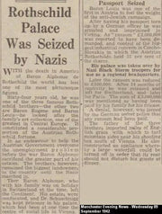 Nazis Seize Rothschild Palace - Original Newspaper Article (1942)