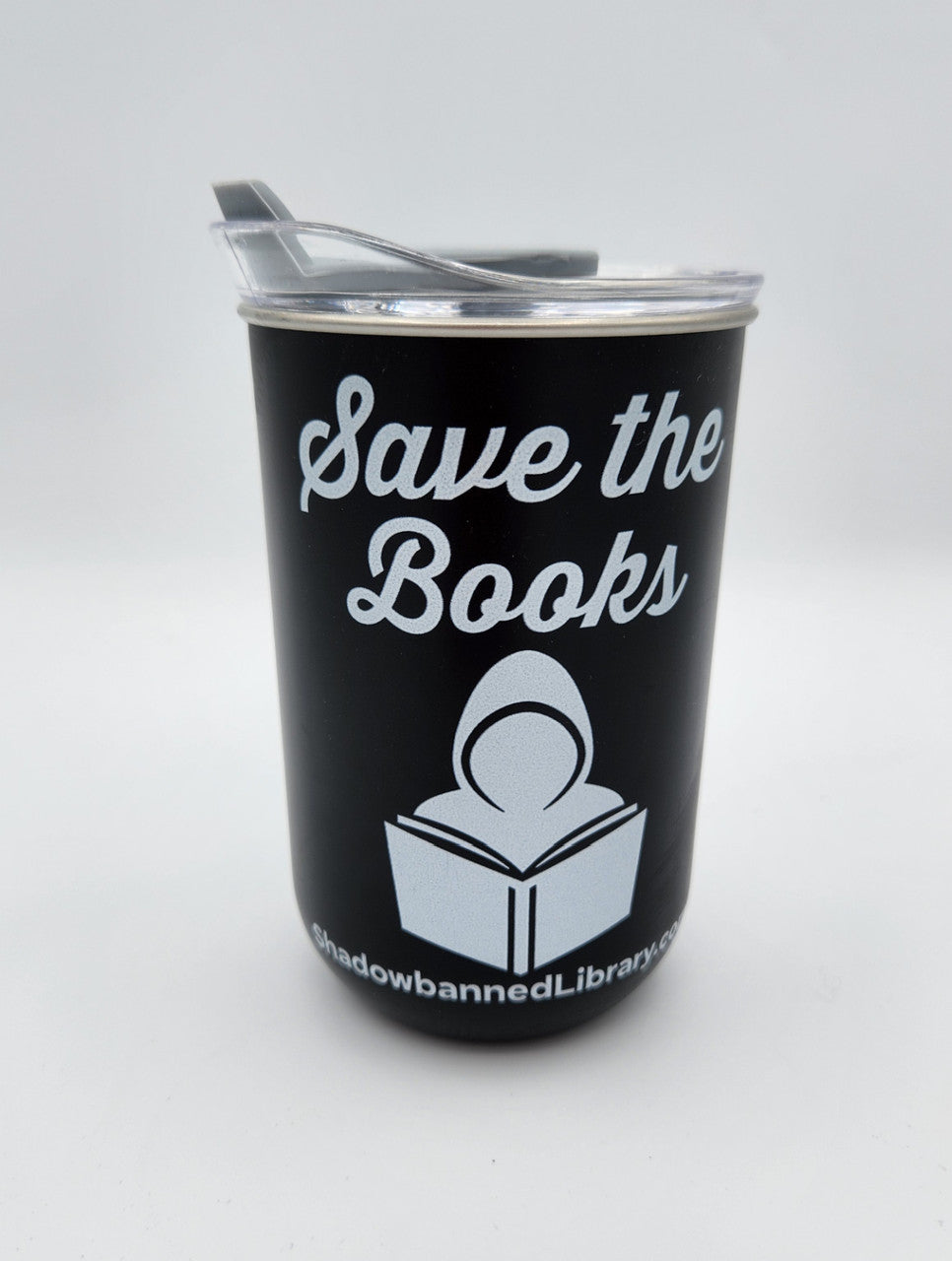 10oz STAINLESS STEEL Tumbler Mug - Black - SAVE THE BOOKS (A-2-2)