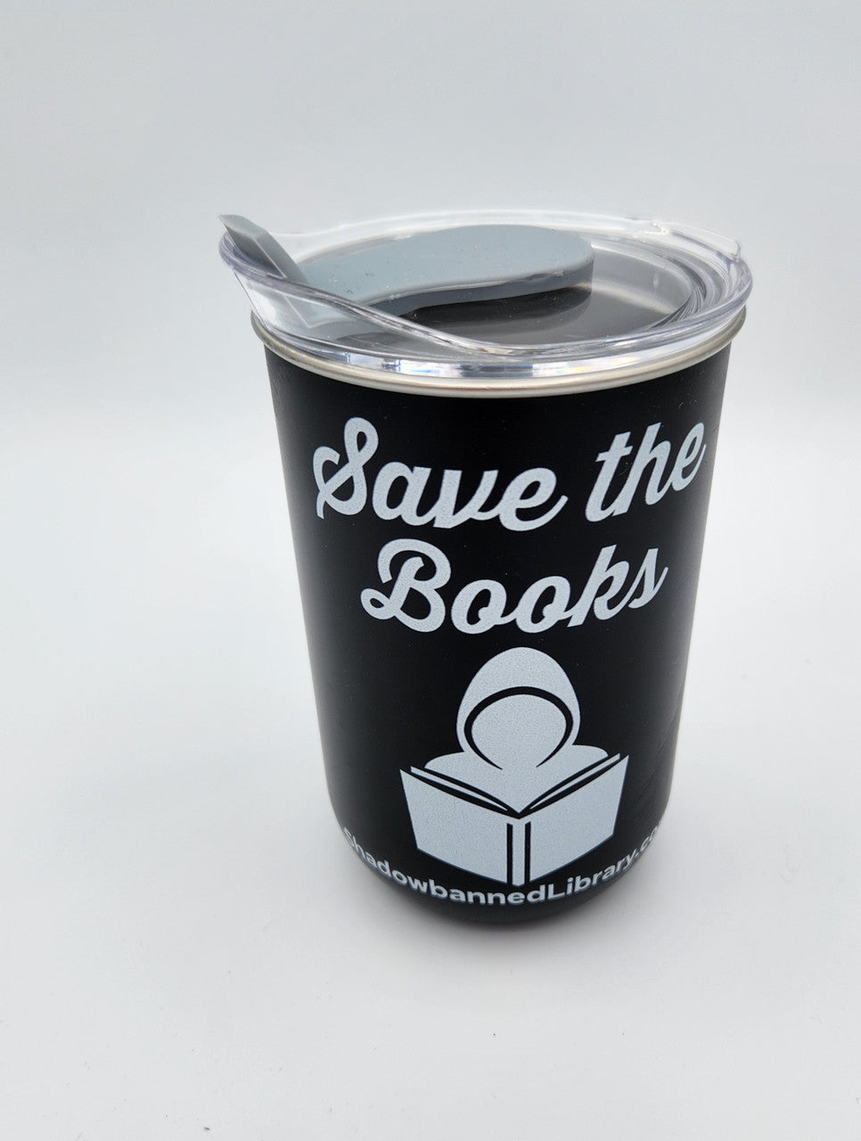 10oz STAINLESS STEEL Tumbler Mug - Black - SAVE THE BOOKS (A-2-2)