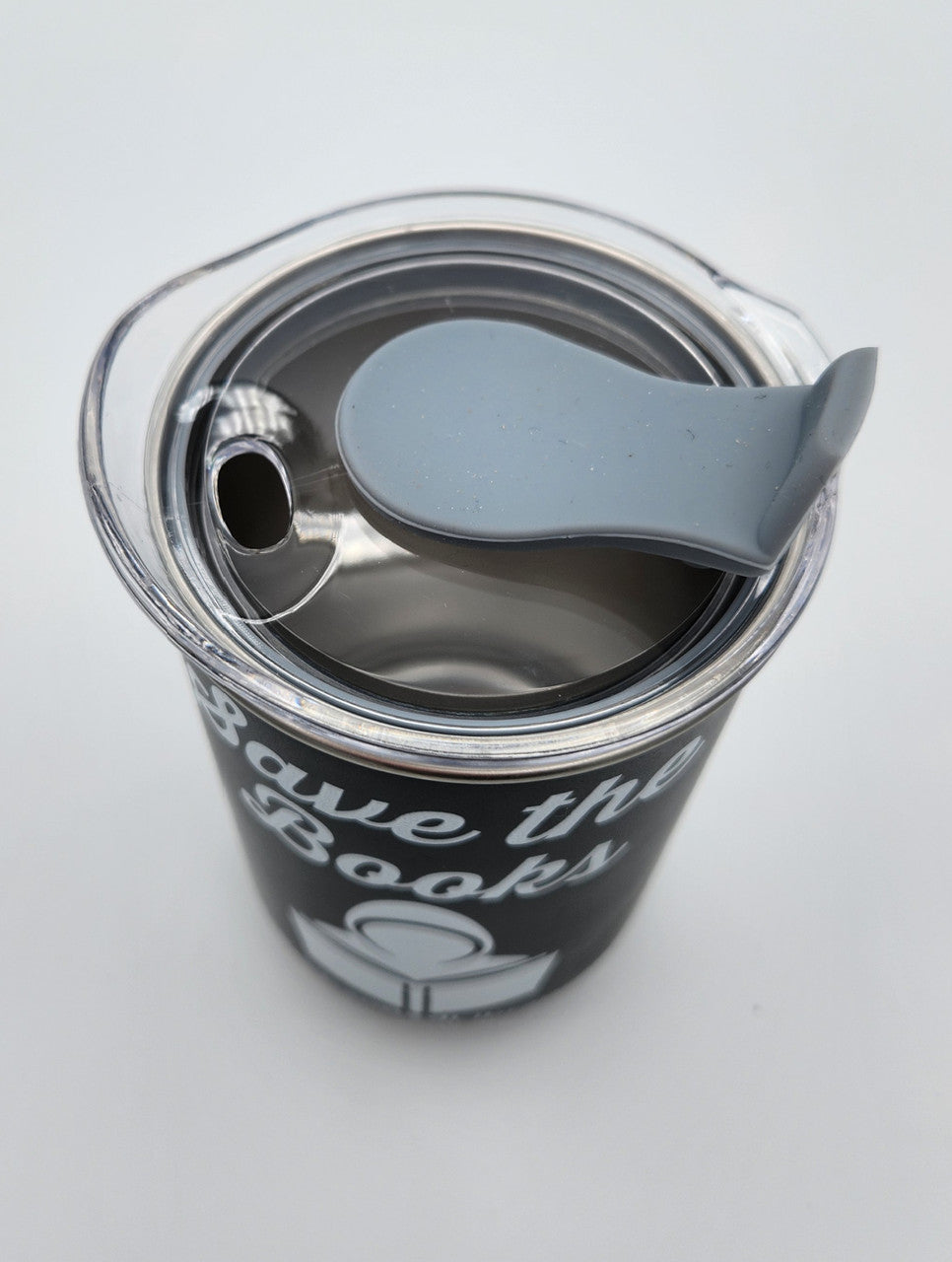 10oz STAINLESS STEEL Tumbler Mug - Black - SAVE THE BOOKS (A-2-2)