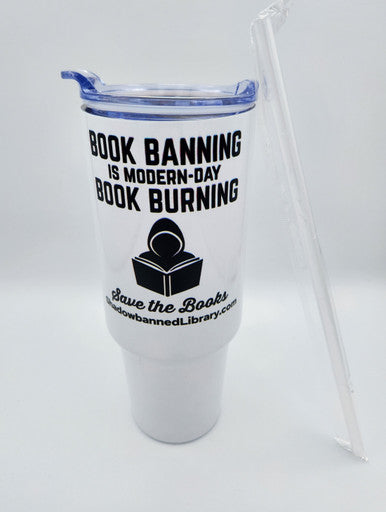 HUGE 40oz STAINLESS STEEL Tumbler Mug - White - BOOK BURNING (A-2-4)