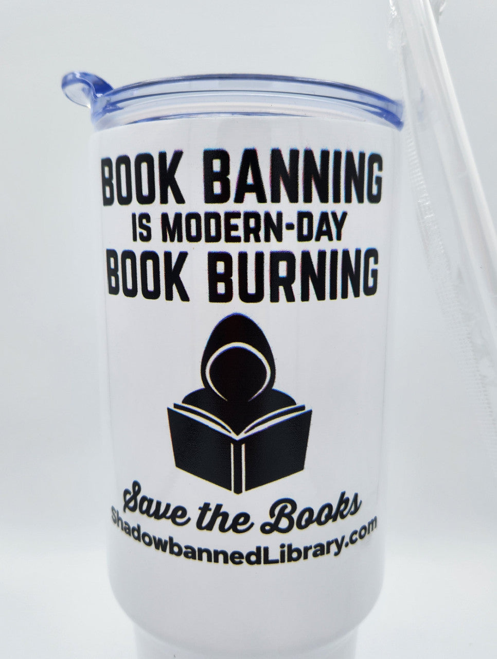 HUGE 40oz STAINLESS STEEL Tumbler Mug - White - BOOK BURNING (A-2-4)