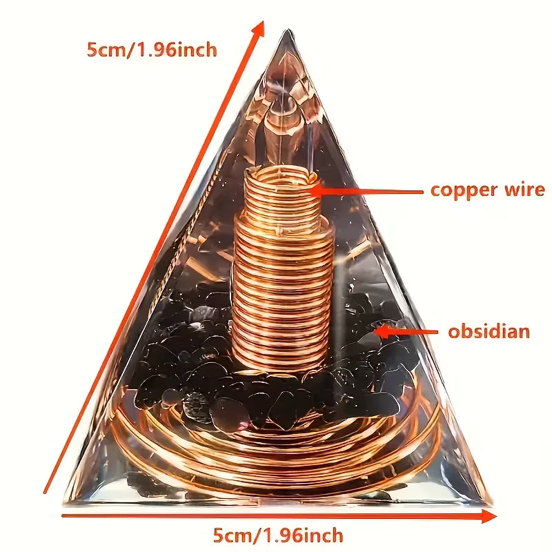 Obsidian & Copper Coil Orgone Pyramid - Emotional Healing, Grounding