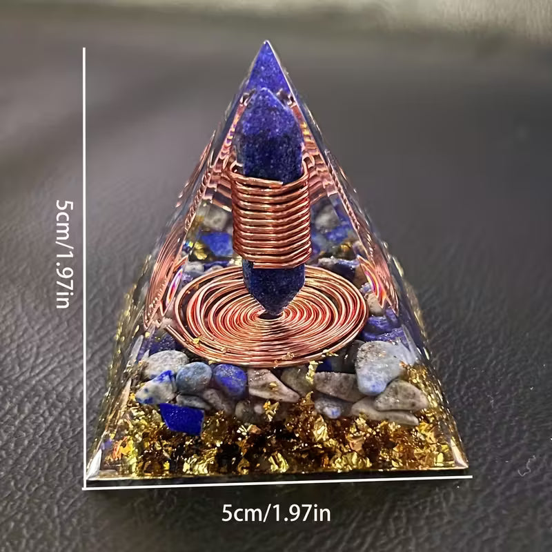 Lapis Lazuli Orgone Pyramid Copper Wire Coil - Stimulate Third Eye Chakra
