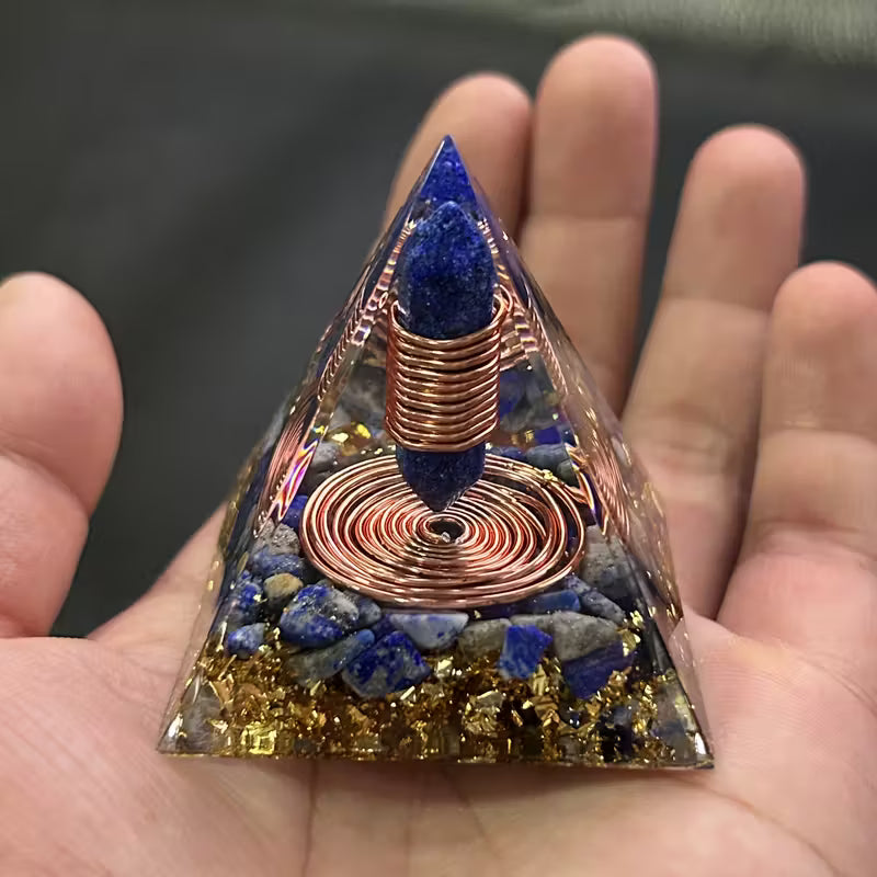 Lapis Lazuli Orgone Pyramid Copper Wire Coil - Stimulate Third Eye Chakra