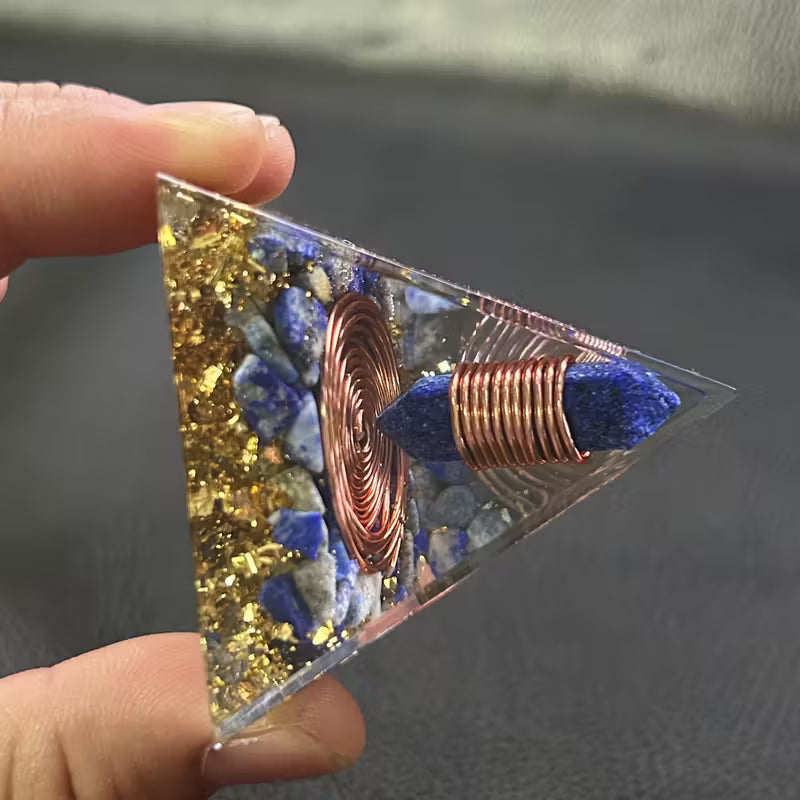 Lapis Lazuli Orgone Pyramid Copper Wire Coil - Stimulate Third Eye Chakra