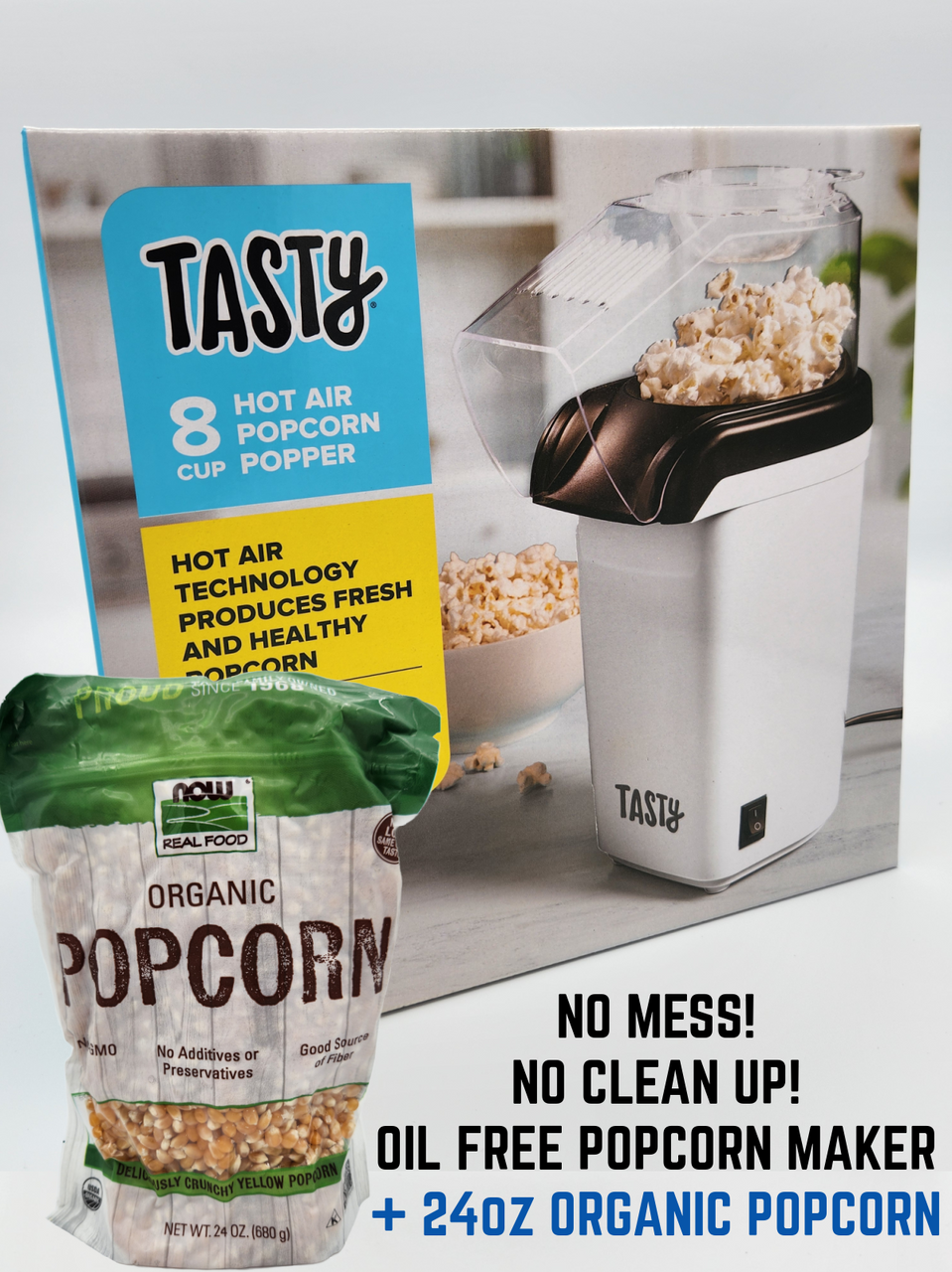 OIL-FREE Air Pop Popcorn Maker -NO MESS! NO CLEAN! +Non-GMO Kernels - WHITE (A-1-4)