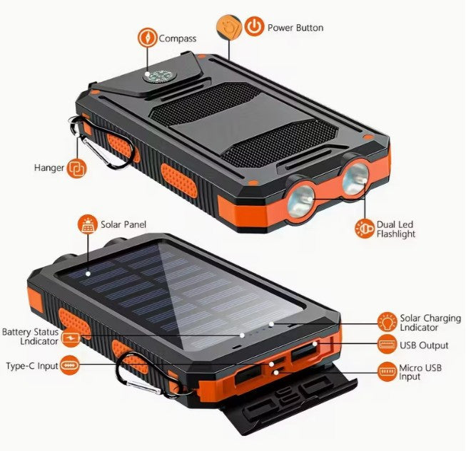 Solar Charger! 40000mAh Power Bank USB Port BATTERY BACK for Phones & Electronics