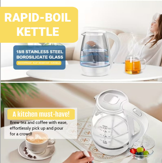 Fantastic Electric Kettle 57.48oz (1.7L) Rapid Boil STAINLESS STEEL & GLASS