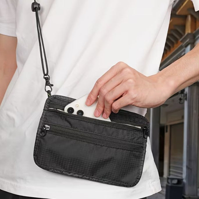 RFID Blocking Organizer Purse / Wallet with Removable Shoulder Strap BLACK (A-1-3)