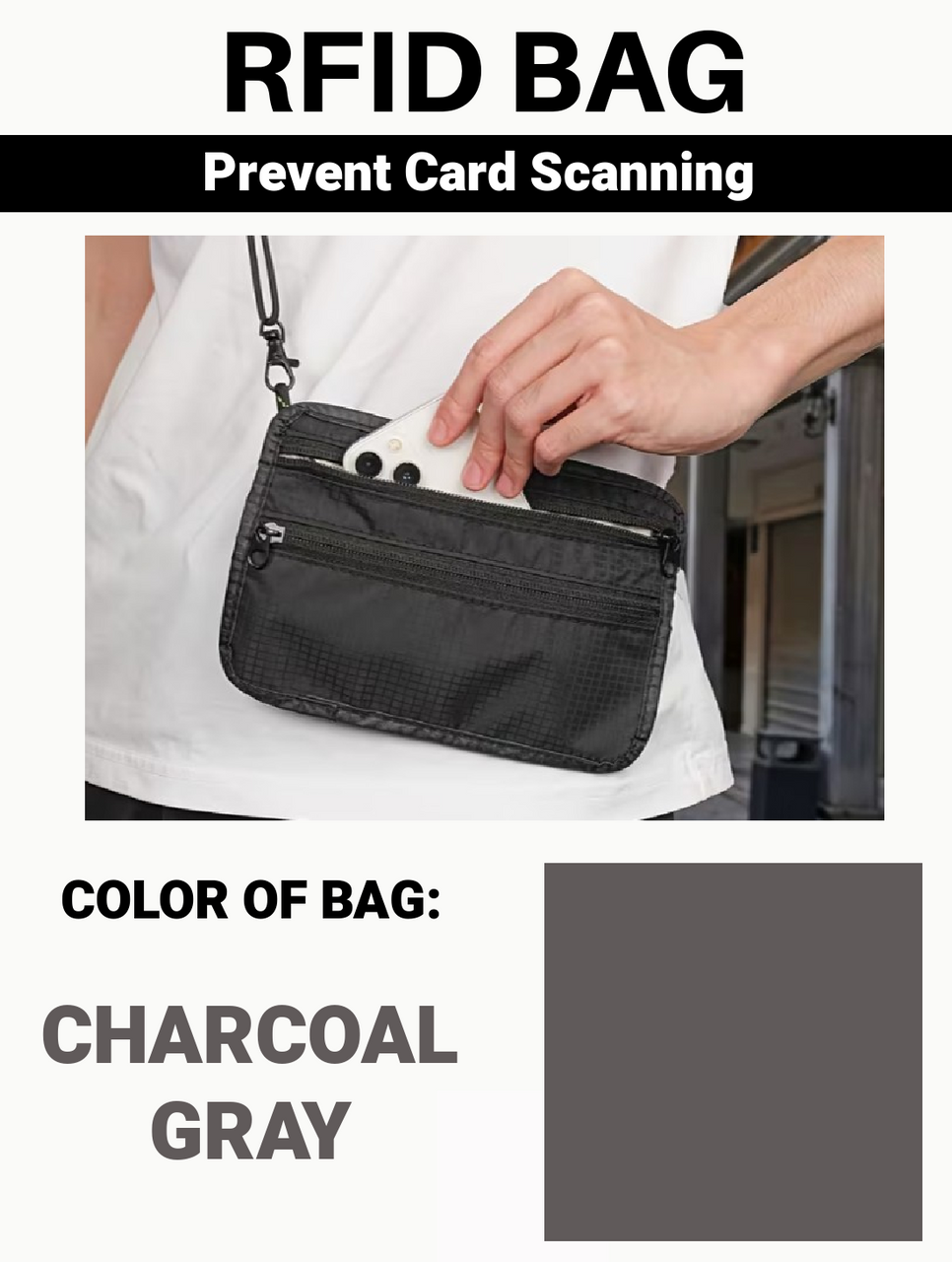 RFID Blocking Organizer Purse / Wallet with Removable Shoulder Strap GRAY (A-1-1)