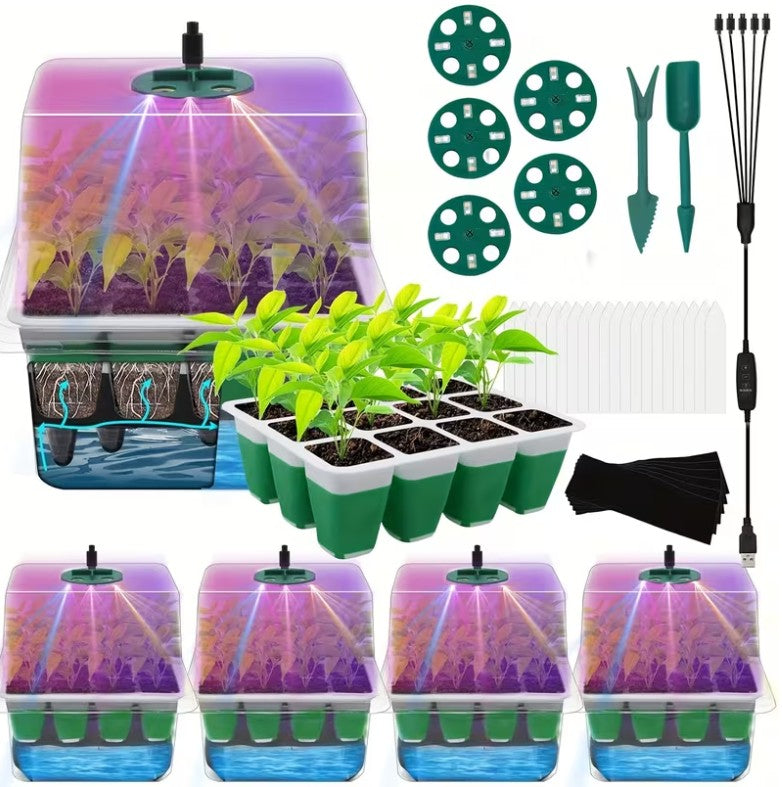 5 pack Kit! Seed Starter Trays with Grow Lights! Germinate Like a Pro