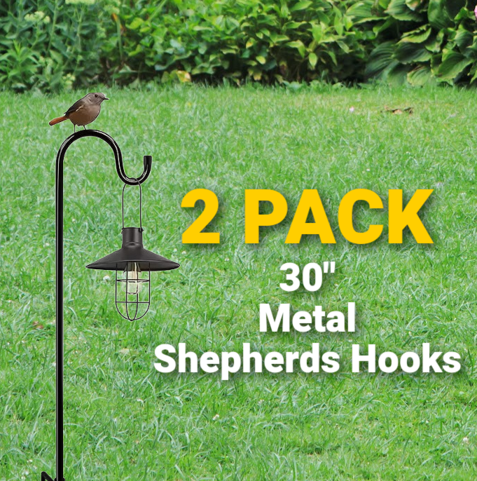 2 Pack! Metal Shepherds Hooks - 30" for Solar Lights, Chimes, Bird Feeders